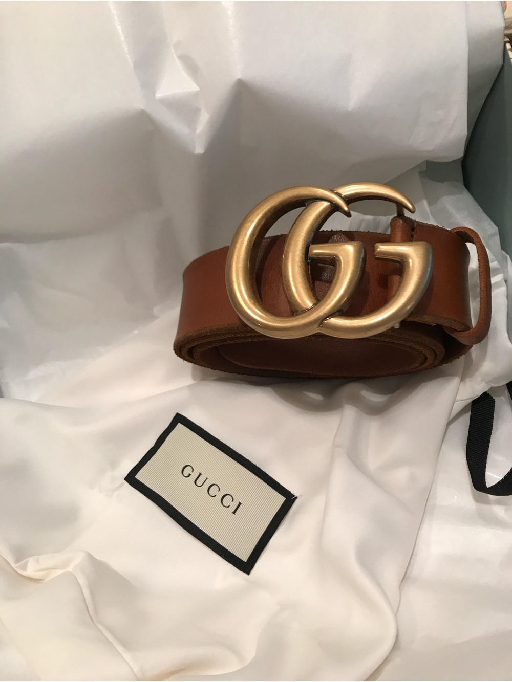 Gucci Tan Leather Belt with Gold Double G Buckle